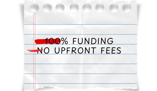 text: 100% funding no upfront fees