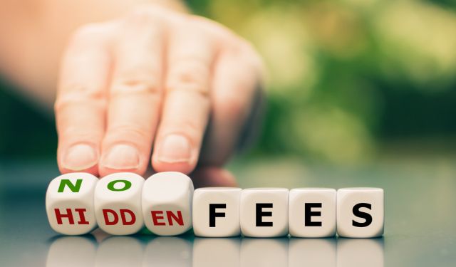 a hand and cubes with text no hidden fees